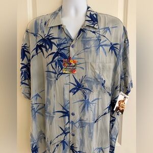 Jams World Men’s Hawaiian Aloha Short Sleeve Shirt, Large, “Zen Blue”Bamboo, NWT